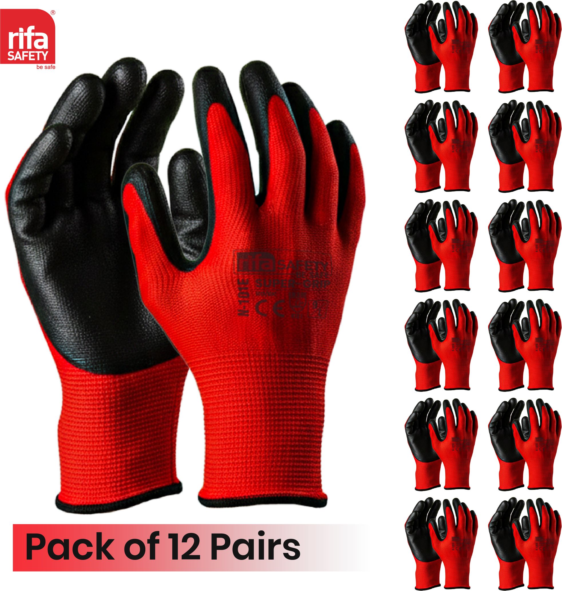 Red Black Nitrile Coated Gloves N101E Nitrile, Nylon, Polyester Safety Gloves-image-31