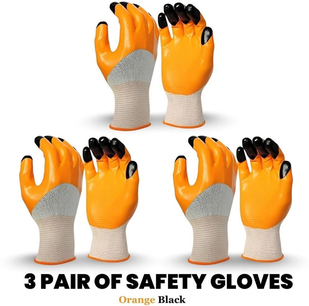 donizard Nylon Safety Gloves Orange Black | Nitrile Coated | Industrial, Mechanical Work Nylon, Nitrile Safety Gloves-picture-1