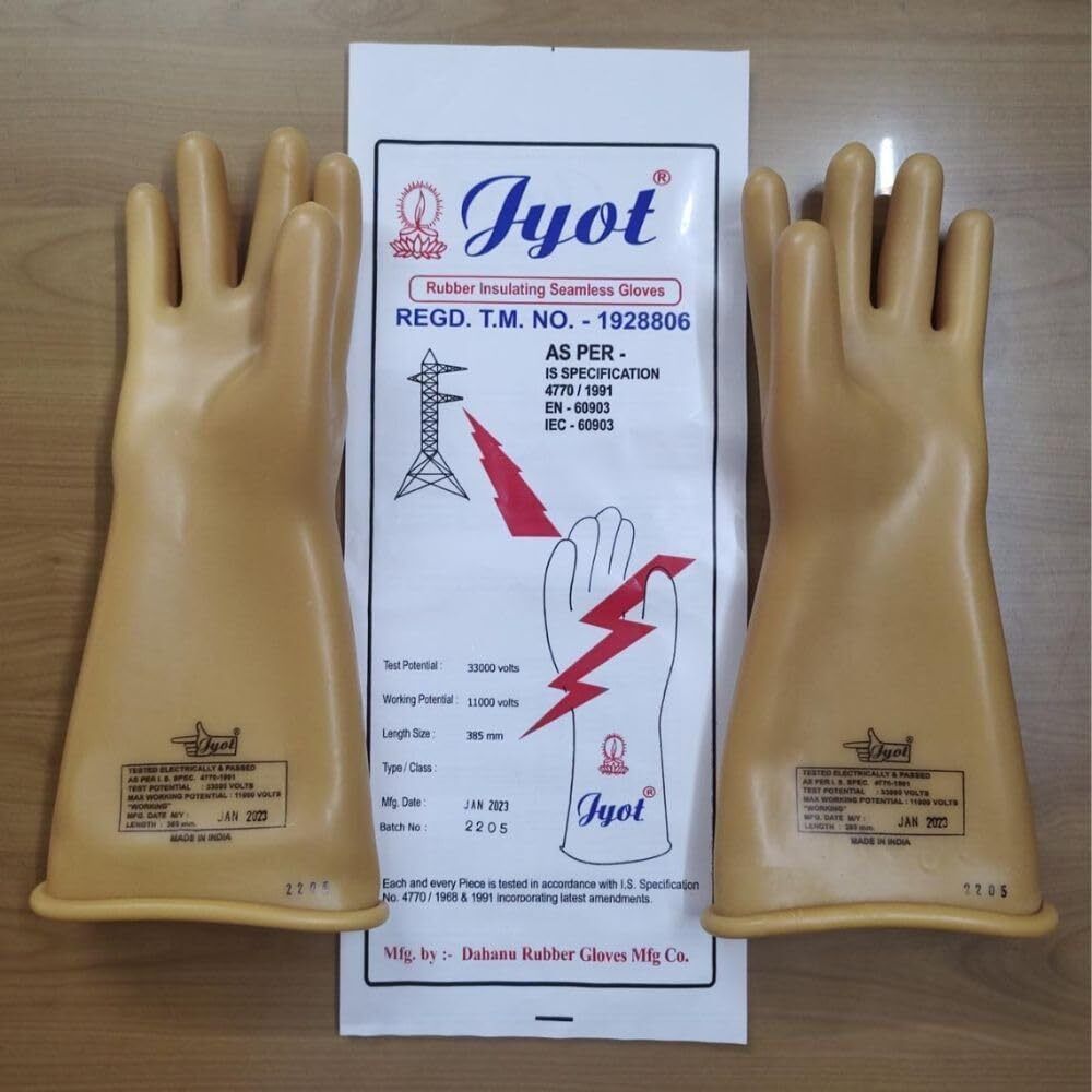 stylera 1 PAIR 33KV Electrical Natural 33000 V Test Potential, 11000 V Working Potential Latex, Rubber Safety Gloves-picture-10