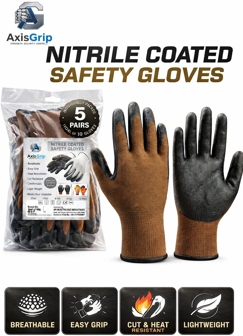 PU Coated Hand Gloves with Smooth Grip on Palm and Finger Nylon, Nitrile, Leather Safety Gloves-image-1