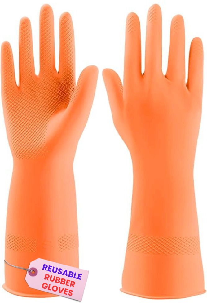 donizard 1 Pair Orange Rubber Hand Safety Gloves For Chemical, Electrical ,Gardening Rubber Safety Gloves-picture-8