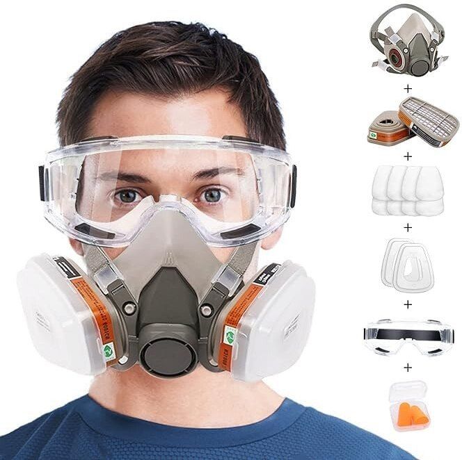 Half Face Reusable Respirator Gas Mask with Safety Glasses & Filters Filters for Painting, chemical, Polishing,and Other Work Protection Laboratory, Welding, Wood-working Safety Goggle-image-44
