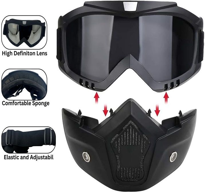 Open Face & Eyewear Anti Pollution Face Masks Cycling Bike Off Road Helmet Bike Riding Goggles Mask Helmet Adjustable Strap Soft Foam Padded Bike Helmet Blowtorch Safety Goggle-image-14
