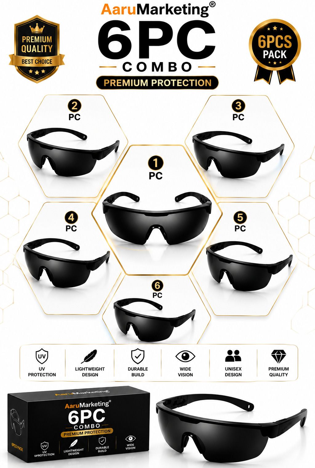 kk galaxy 6pc Premium Black Safety Goggles Impact Resistant Dust Proof Eye Protection 6 Pcs Unisex Black Goggles/Sunglass For Men,Women,Boys,Girls Power Tool, Blowtorch, Laboratory, Wood-working, Welding Safety Goggle-picture-12