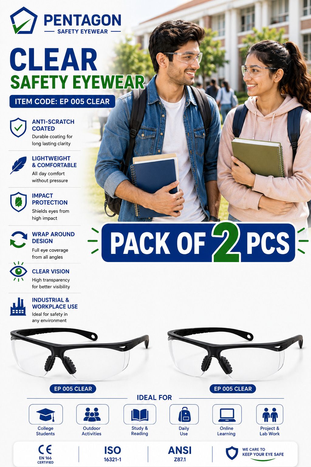 EP 005 CLEAR LENS LABORATORY USEFULL GOGGLES-2 PCS PENTAGON CLEAR LENS LIGHTWEIGHT,WRAPAROUND POLYCARBONATE LENS GOGGLES Blowtorch, Laboratory, Power Tool, Welding, Wood-working Safety Goggle-image-49