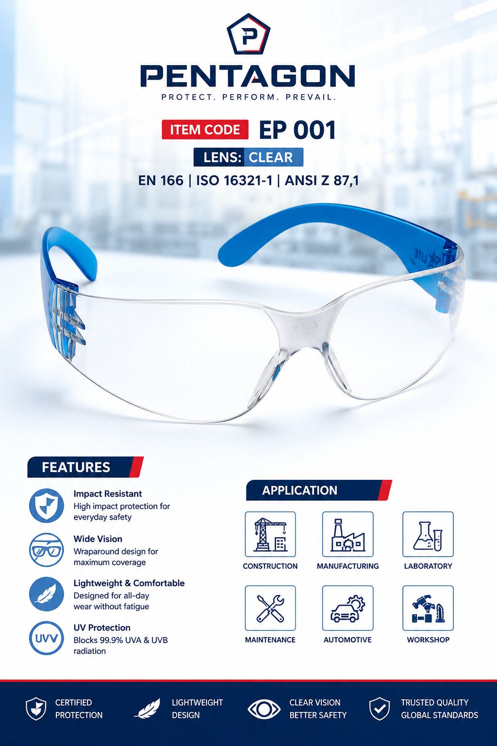 EP 001 CLEAR LENS GOGGLES UV PROTECTIVE LENS PENTAGON CLEAR LIGHTWEIGHT HARD COAT POLYCARBONATE ANTI SCARTCH LENS GOGGLES Blowtorch, Laboratory, Power Tool, Welding, Wood-working Safety Goggle-image-30