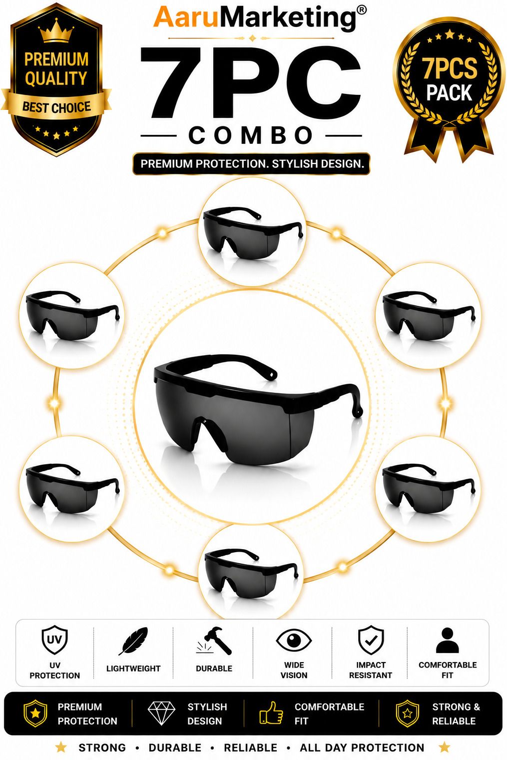 kk galaxy 7 Pc Eyewear Safety Goggles Dust Proof Impact Resistant Eye Protection Glasses 7 Pcs Unisex Black Goggles/Sunglass For Men,Women,Boys,Girls Power Tool, Blowtorch, Laboratory, Wood-working, Welding Safety Goggle-picture-11