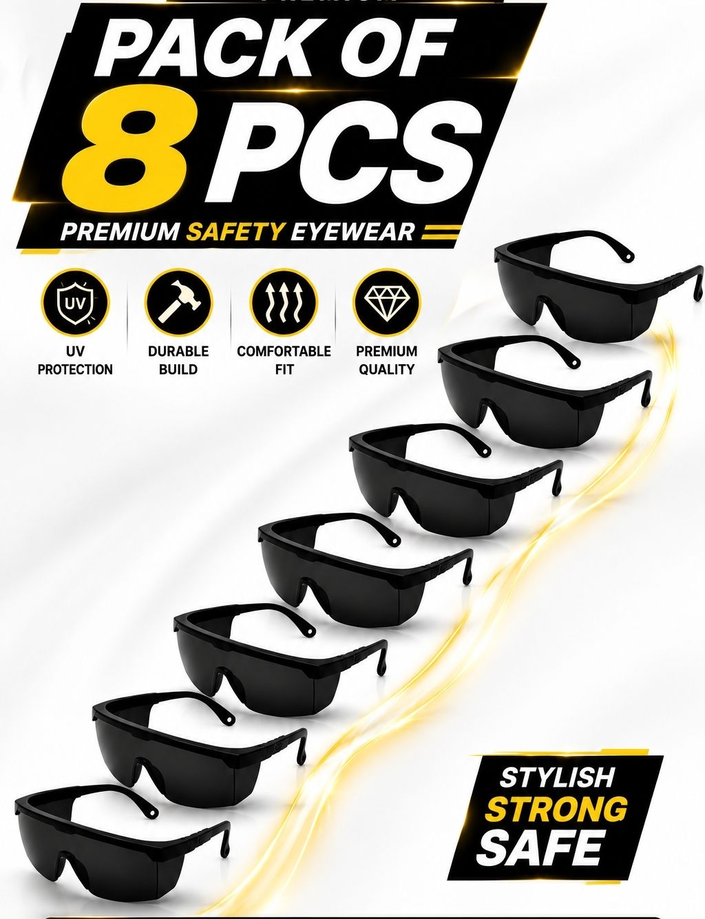 kk galaxy 8pcSafety Goggles Dust Proof Protective Eye Wear Safety Glasses for Construction 8 Pcs Unisex Black Goggles/Sunglass For Men,Women,Boys,Girls Power Tool, Blowtorch, Laboratory, Wood-working, Welding Safety Goggle-picture-14