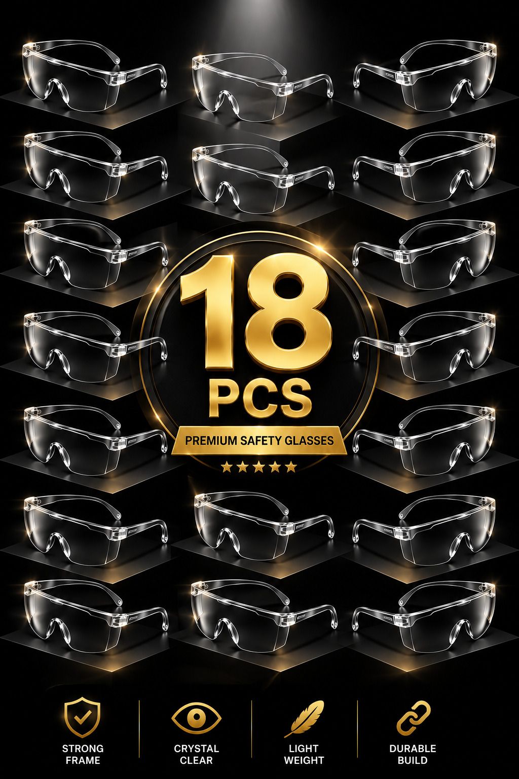 Crystal Clear Protective Safety Glasses for Men & Women Pak of 18 Unisex Goggles/Sunglass For Men,Women,Boys,Girls Power Tool, Blowtorch, Laboratory, Wood-working, Welding Safety Goggle-image-20