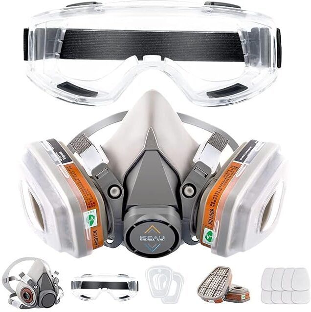 Respirator Reusable Half Face Cover Gas Mask with Safety Glasses Filters for Painting, chemical, Polishing,and Other Work Protection Laboratory, Welding, Wood-working Safety Goggle