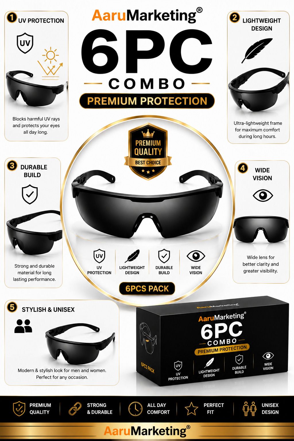 kk galaxy 6 Pc Safety Goggles Impact Resistant Dust Proof Eye Protection Safety Glasses 6 Pcs Unisex Black Goggles/Sunglass For Men,Women,Boys,Girls Power Tool, Blowtorch, Laboratory, Wood-working, Welding Safety Goggle-picture-13