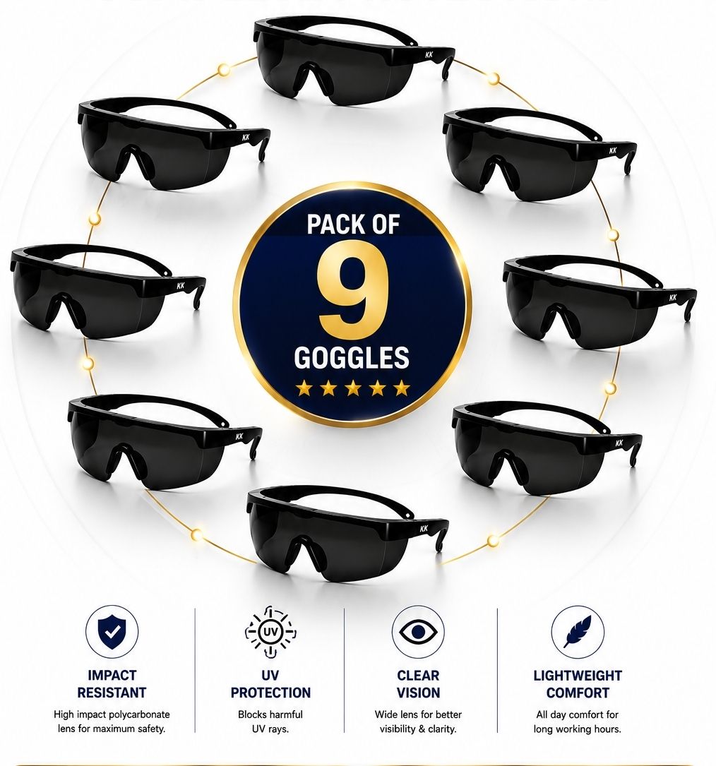 kk galaxy 9Pc Goggles Industrial Protective Eyewear Eye Protection Glasses for Factory 9 Pcs Unisex Black Goggles/Sunglass For Men,Women,Boys,Girls Power Tool, Blowtorch, Laboratory, Wood-working, Welding Safety Goggle-picture-15