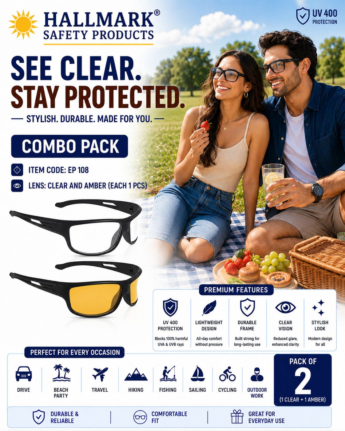 EP 108 AMBER & SMOKE PICKNIC OUTDOOR ACTIVITES GOGGLES-2 PCS PENTAGON AMBER & SMOKE LIGHTWEIGHT POLYCARBONATE LENS GOGGLES Blowtorch, Laboratory, Power Tool, Welding, Wood-working Safety Goggle-image-27