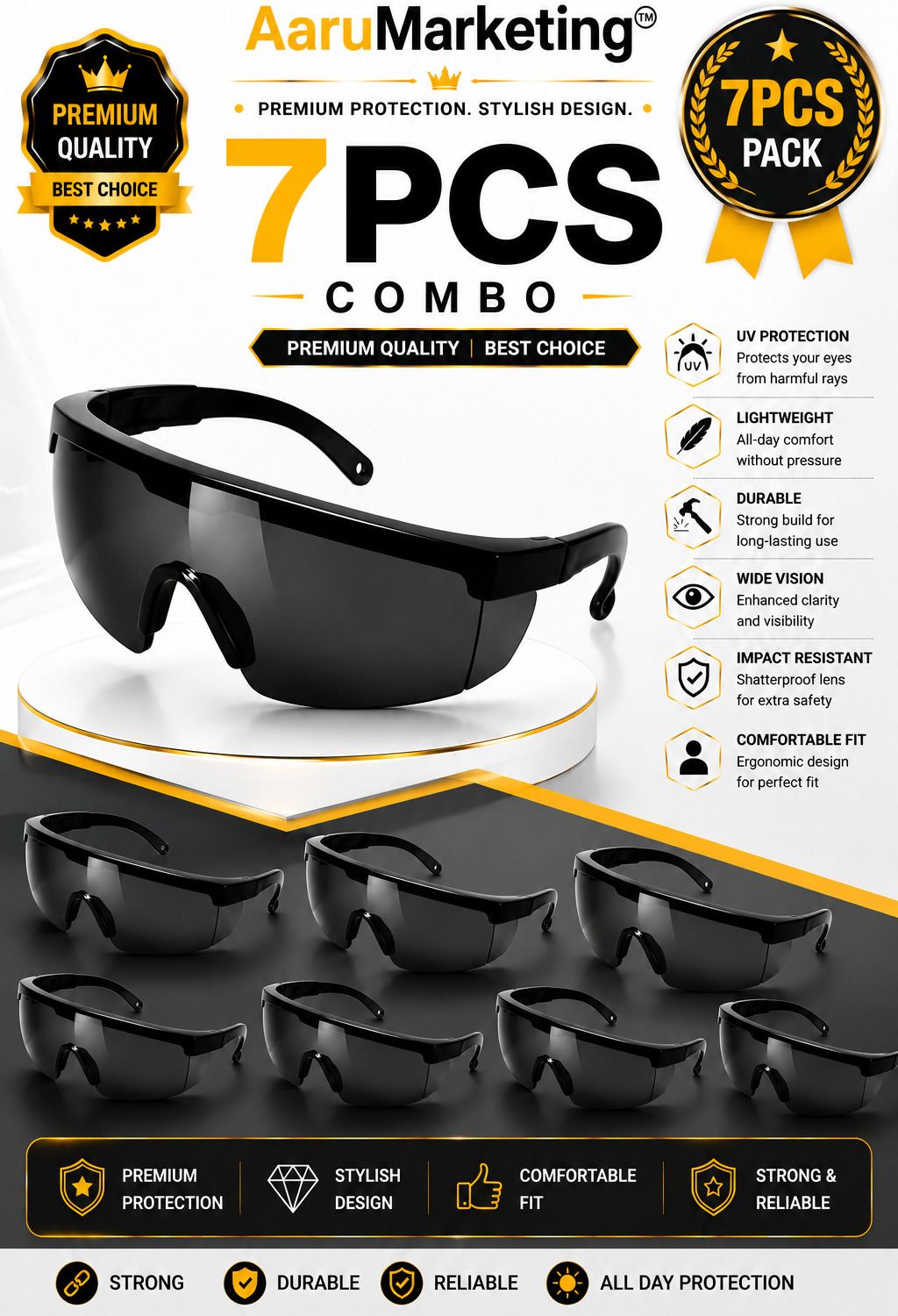 kk galaxy 7 Pcs Industrial Safety Goggles Dust Proof Protective Eye Wear Safety Glasses 7 Pcs Unisex Black Goggles/Sunglass For Men,Women,Boys,Girls Power Tool, Blowtorch, Laboratory, Wood-working, Welding Safety Goggle-picture-15