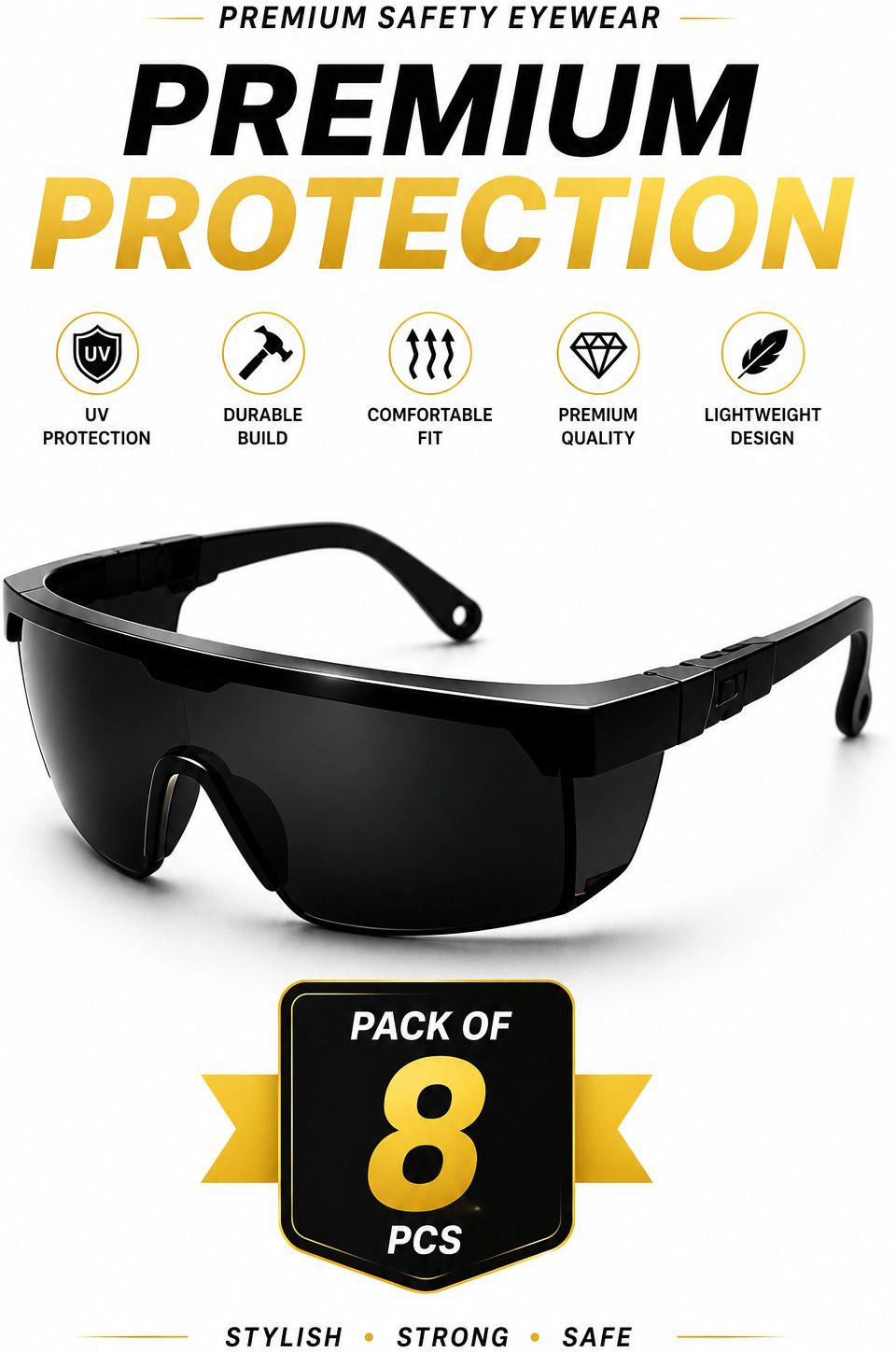 kk galaxy Dust Proof Eye Protection Safety Glasses for Men Women Industrial Use Heavy 8 Pcs Unisex Black Goggles/Sunglass For Men,Women,Boys,Girls Power Tool, Blowtorch, Laboratory, Wood-working, Welding Safety Goggle-picture-9
