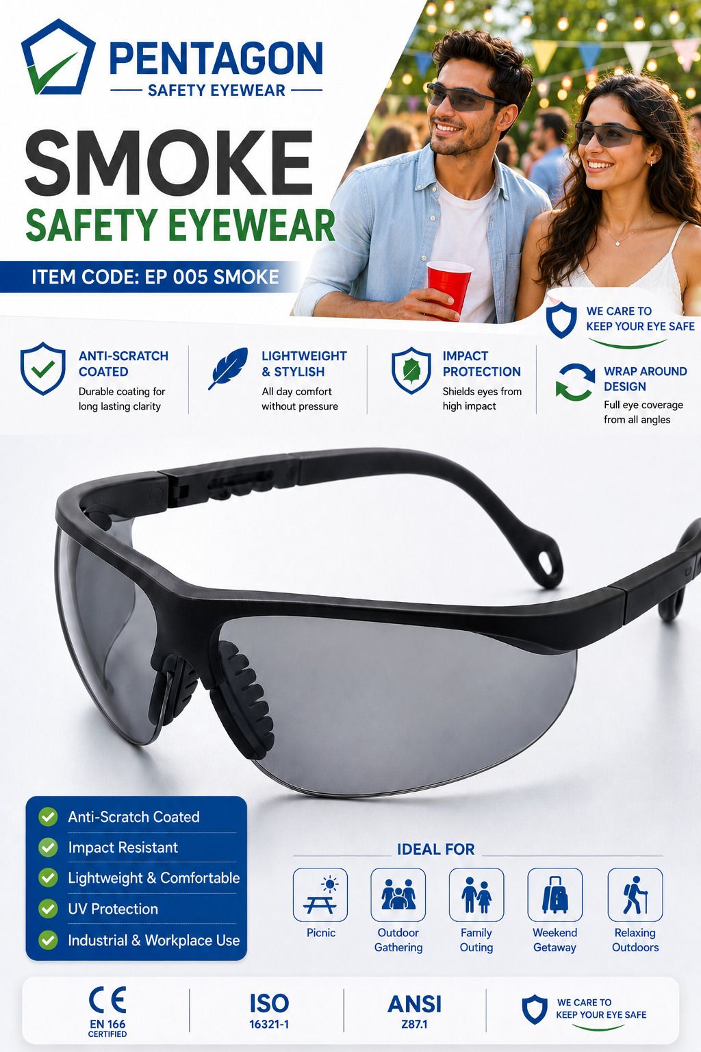 EP 005 SMOKE LENS COLLEGE STUDENT USE GOGGLES OR SUNGLASSES-1 PCS PENTAGON SMOKE UV PROTECTION ,LIGHTWEIGHT GOGGLES,POLYCARBONATE LENS SUNGLASSES Blowtorch, Laboratory, Power Tool, Wood-working Safety Goggle-image-43