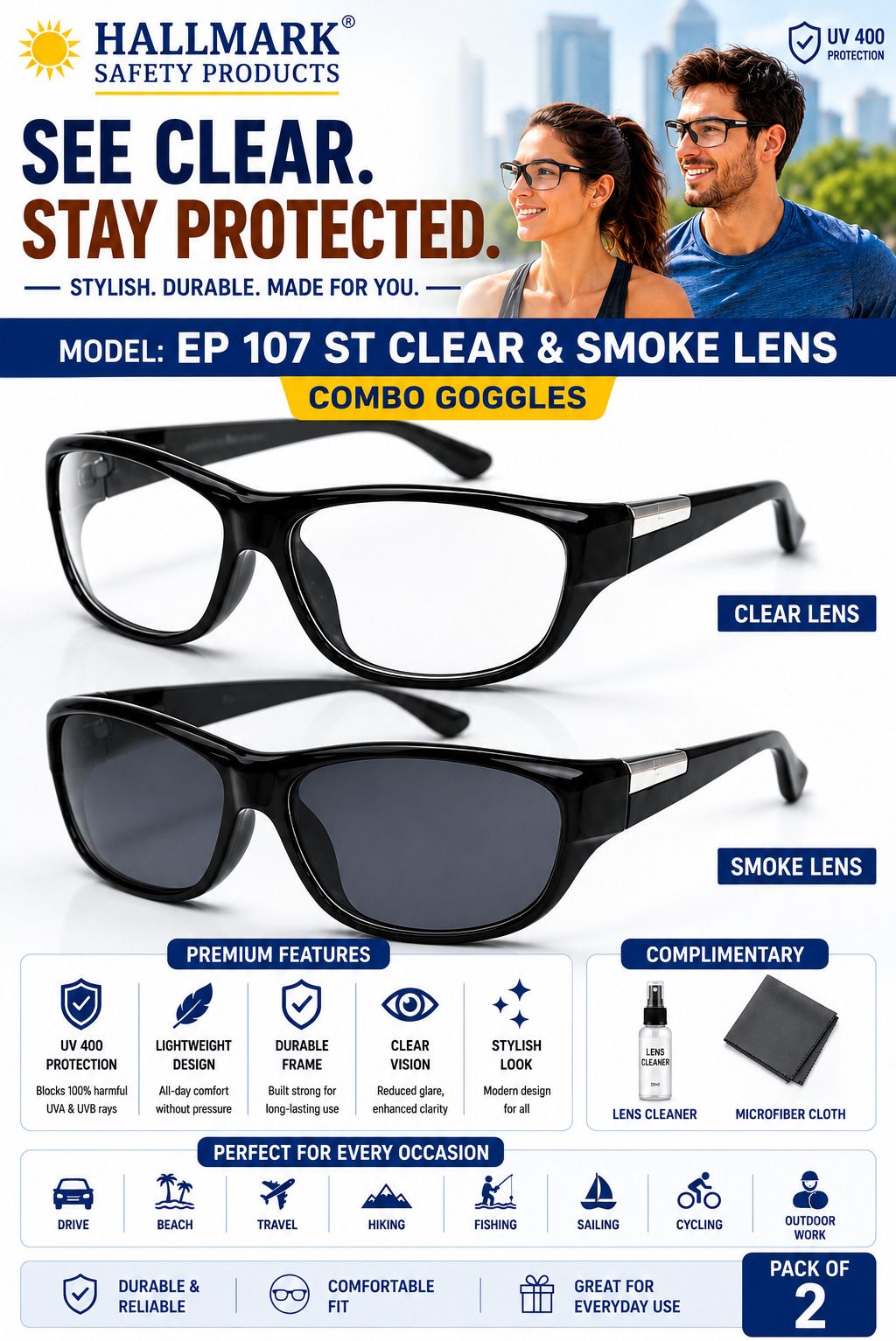 2 PCS FRAME BLACK & AMBER UV PROTECTIVE GOGGLES HALLMARK LIGHTWEIGHT UV PROTECTION GOGGLES POLYCARBONATE LENS Blowtorch, Laboratory, Power Tool, Welding, Wood-working Safety Goggle-image-13
