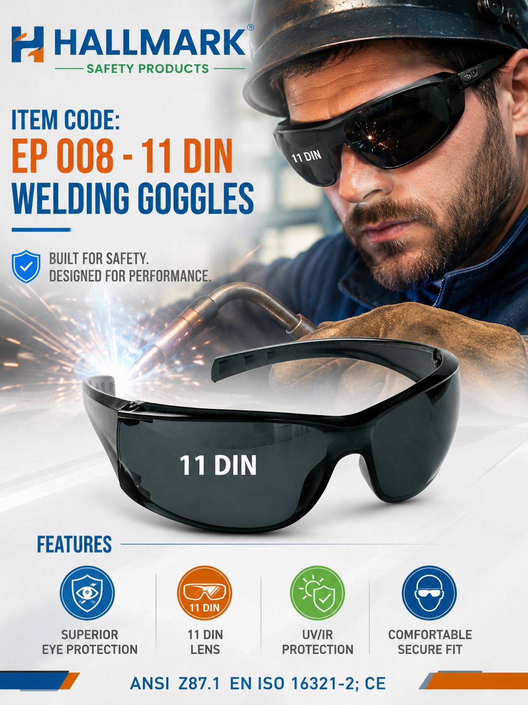 2 PC PACK- EP 08 - 11 DIN WELDING GOGGLES I ARC I PLASMA I UV IR WELDING HALLMARK 11 DIN WELDING SAFETY GOGGLES FOR ARC PROTECTION I UV IR I PLASMA GAS Welding, Power Tool Safety Goggle-image-47