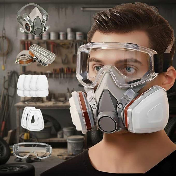 Gas Mask Reusable Respirator With Filters Gas Mask For Painting, Woodworking, Construction, Sanding, Spraying, Chemicals Laboratory Safety Goggle