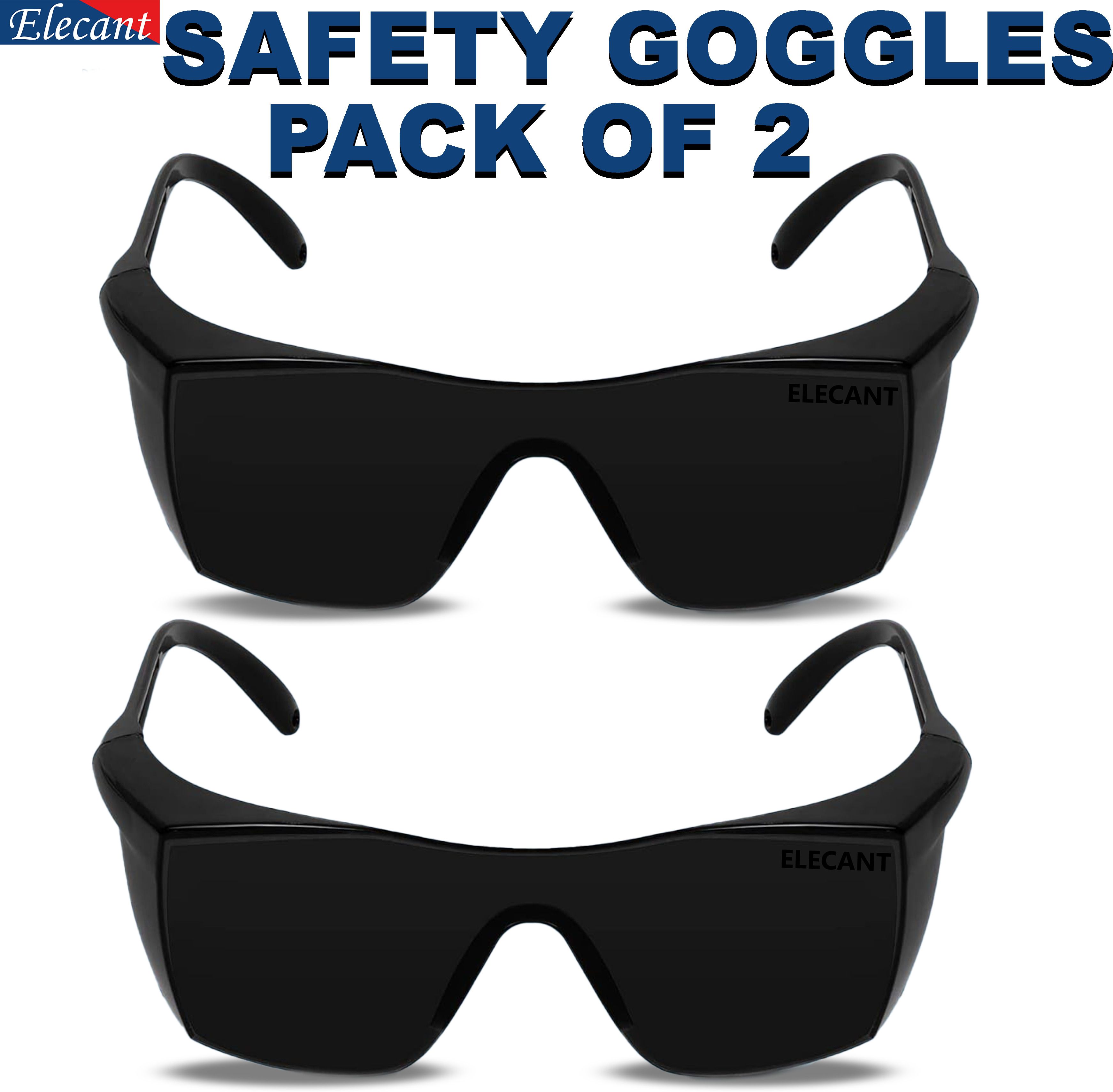 elecant Pack-2 Wrap-Around Eye Protection Polycarbonate Industrial Black Safety Goggles For Laboratory, Power Tool, Wood-working, Welding, BlowtorchSafety Goggle-picture-38