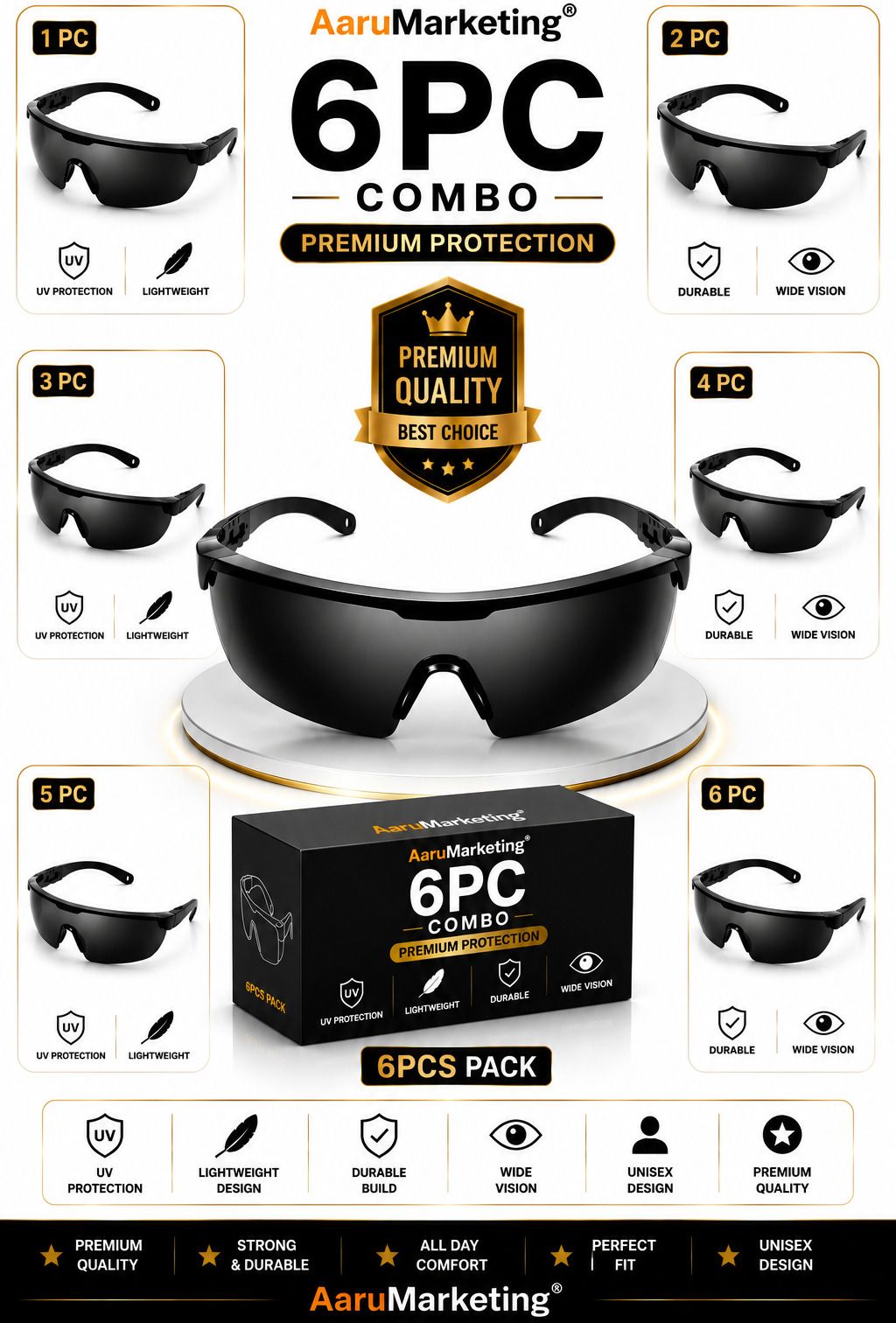 kk galaxy 6pc Safety Goggles Impact Resistant Dust Proof Eye Protection Safety Glasse 6 Pcs Unisex Black Goggles/Sunglass For Men,Women,Boys,Girls Power Tool, Blowtorch, Laboratory, Wood-working, Welding Safety Goggle-picture-16