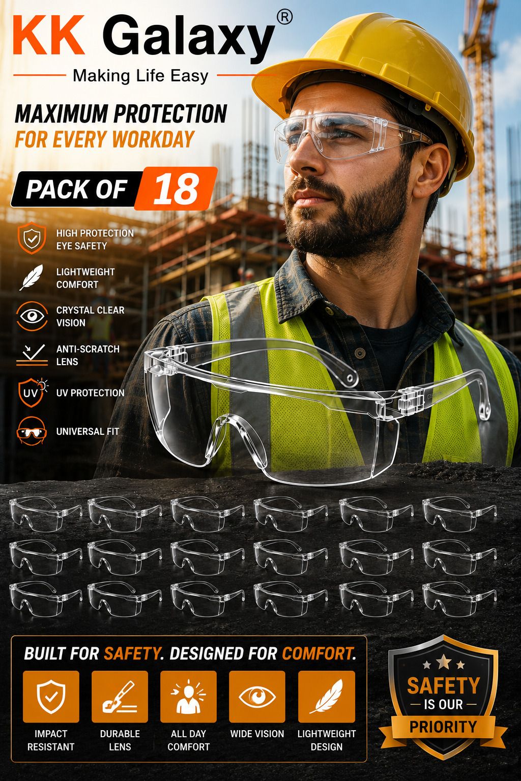 Transparent Safety Glasses for Men & Women Outdoor Work| Pack of 18 Unisex Goggles/Sunglass Multiple uaseges For Men,Women,Boys,Girls Power Tool, Blowtorch, Laboratory, Wood-working, Welding Safety Goggle-image-43