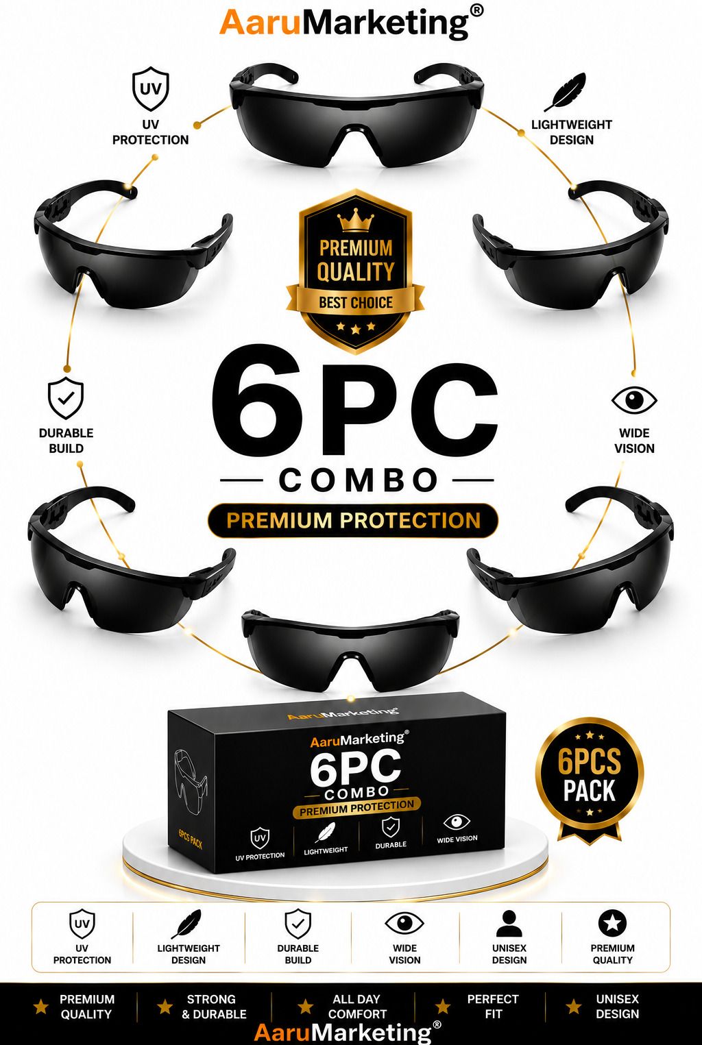 kk galaxy 6pc Eye Wear Safety Glasses for Construction Workshop Factory Mechanical 6 Pcs Unisex Black Goggles/Sunglass For Men,Women,Boys,Girls Power Tool, Blowtorch, Laboratory, Wood-working, Welding Safety Goggle-picture-6