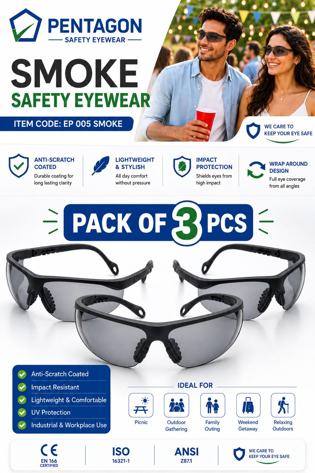 EP 005 SMOKE LENS OUTDOOR ACTIVITES GOGGLES -3 PCS PENTAGON SMOKE LENS OUTDOOR GOGGLES POLYCARBONATE LENS ANTI SCRATCH GOGGLES Blowtorch, Laboratory, Power Tool, Welding, Wood-working Safety Goggle-image-34
