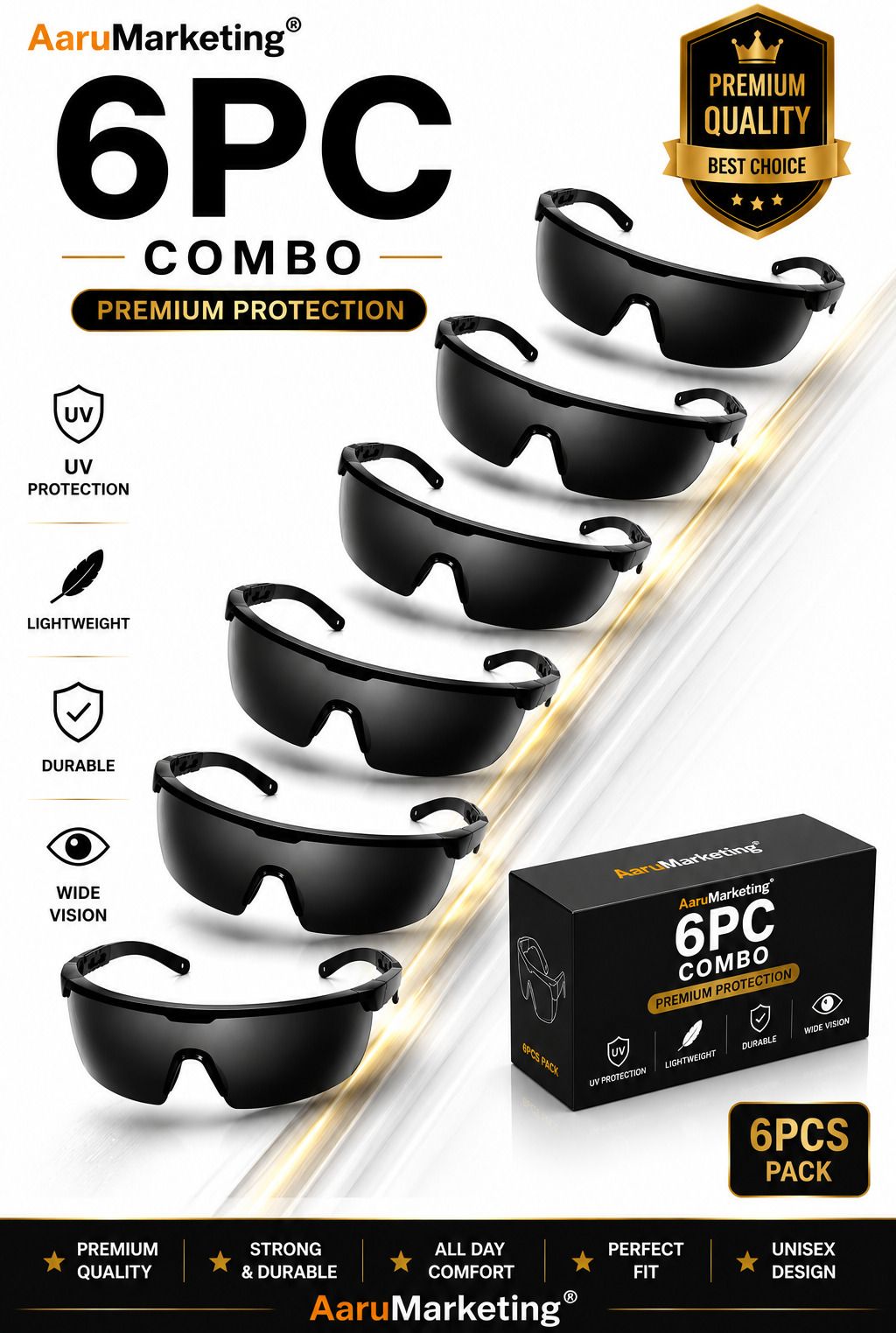 kk galaxy 6pc Dust Safety Goggles Industrial Protective Eyewear Eye Protection Glasses 6 Pcs Unisex Black Goggles/Sunglass For Men,Women,Boys,Girls Power Tool, Blowtorch, Laboratory, Wood-working, Welding Safety Goggle-picture-17