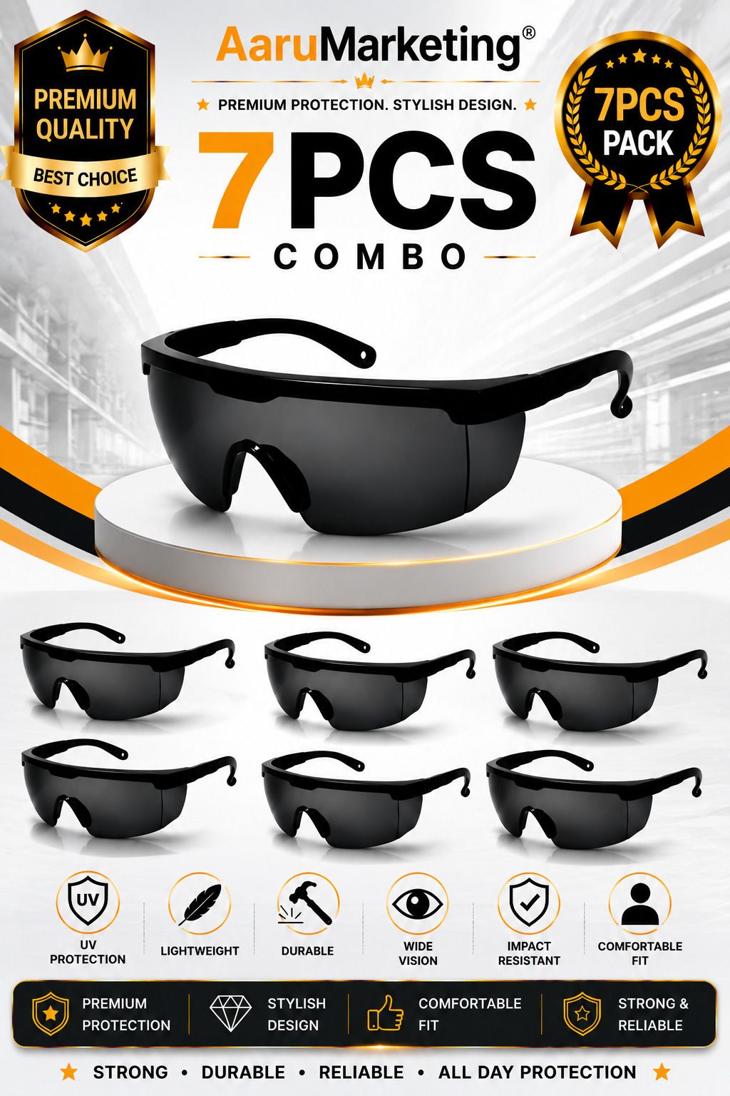 kk galaxy 7 Pc Safety Goggles Industrial Protective Eyewear Eye Protection Glasses 7 Pcs Unisex Black Goggles/Sunglass For Men,Women,Boys,Girls Power Tool, Blowtorch, Laboratory, Wood-working, Welding Safety Goggle-picture-10