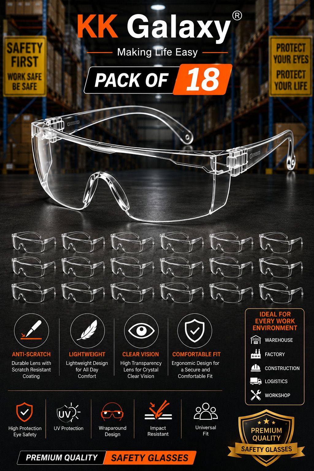 kk galaxy Heavy Duty Safety Goggles for Men & Women Outdoor Work| Pack of 18 Unisex Goggles/Sunglass For Men,Women,Boys,Girls Power Tool, Blowtorch, Laboratory, Wood-working, Welding Safety Goggle-picture-37