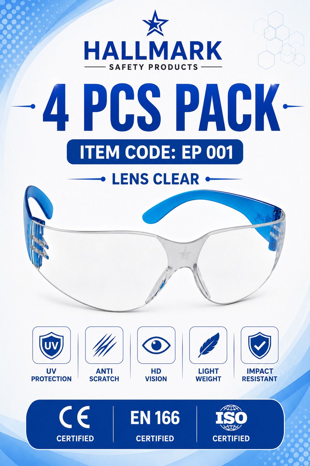 4 PC PACK-EP 001 CLEAR UNISEX STYLISH SAFETY SUNGLASS, DRIVING MULTI-PURPOSE, ANTI-GLARE EYEWEAR, INDUSTRIAL/WORK ENVIRONMENTS OUTDOOR RIDING Blowtorch, Laboratory, Power Tool, Wood-working Safety Goggle-image-33