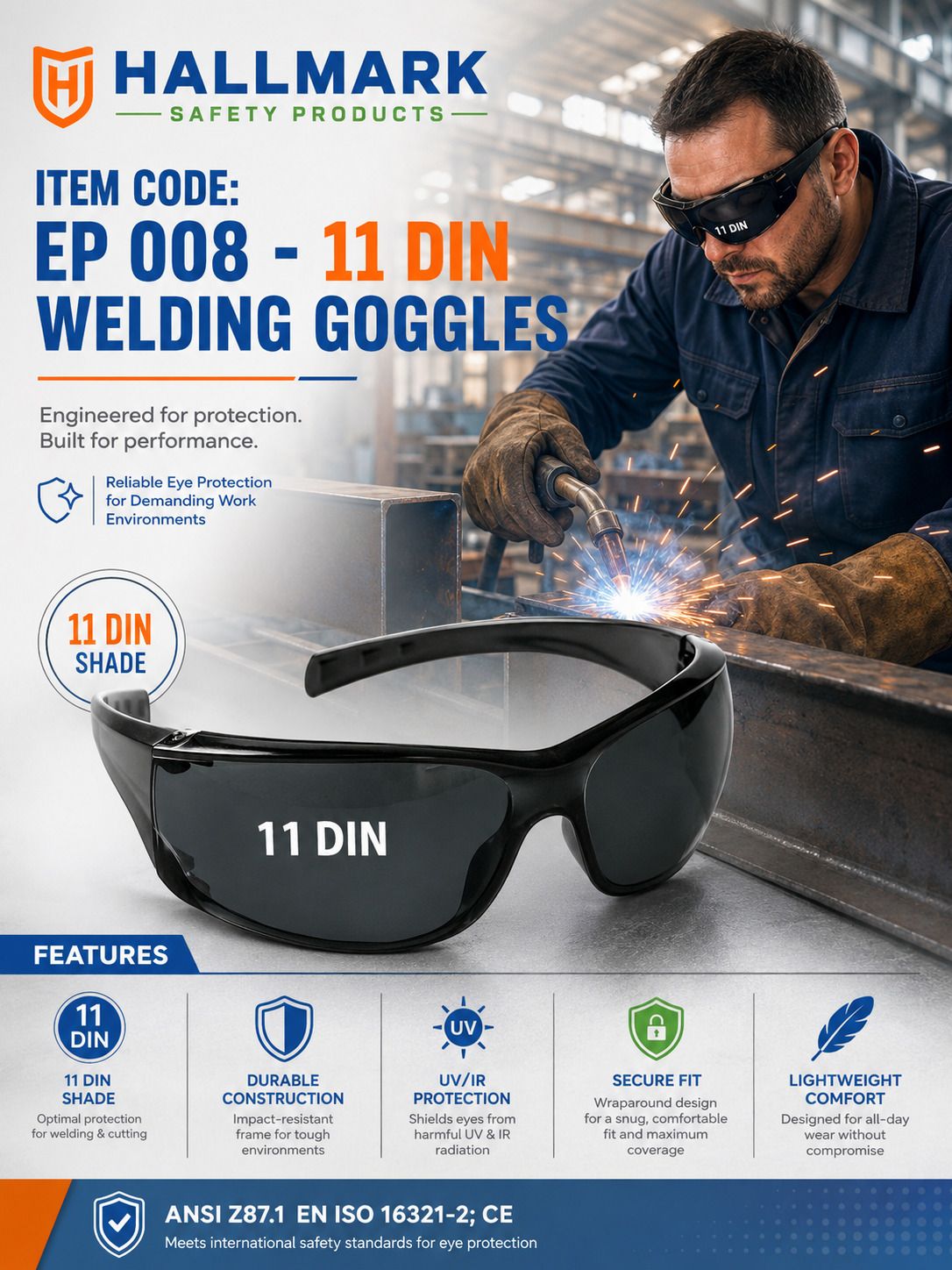 3 PCS PACK - EP 008 - 11 DIN WELDING SAFETY GOGGLES I ARC I PLASMA I GAS WELD HALLMARK WELDING SAFETY FOR LASER I ARC I UV IR RAYS I SECURE FIT Welding, Power Tool Safety Goggle-image-18