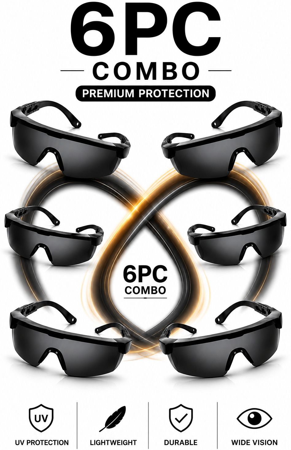 kk galaxy 6Pc Industrial Safety Goggles Dust Proof Protective Eye Wear Safety Glasses 6 Pcs Unisex Black Goggles/Sunglass For Men,Women,Boys,Girls Power Tool, Blowtorch, Laboratory, Wood-working, Welding Safety Goggle-picture-14