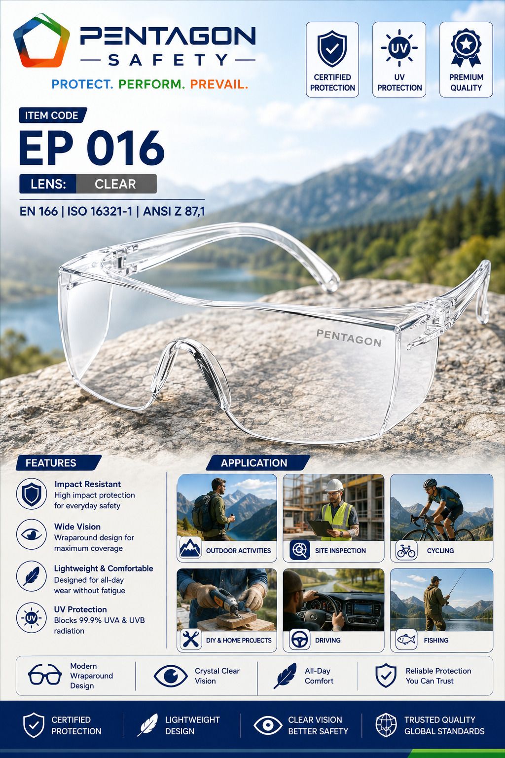 EP 016 CLEAR LENS UV PROTECTION LIGHTWEIGHT GOGGLES PENTAGON CLEAR POLYCARBONATE ANTI SCARTCH LENS UV PROTECTION GOGGLES Blowtorch, Laboratory, Power Tool, Welding, Wood-working Safety Goggle-image-18