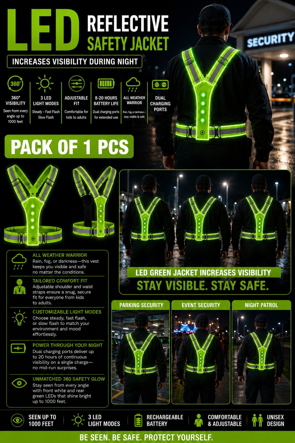 LED Safety Reflective Jacket High Visibility Rechargeable LED Safety Vest-1 PCS Safety Jacket-image-1