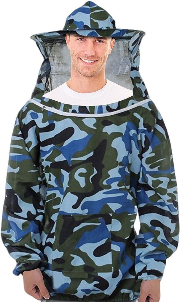 Bee Suit with Detachable Veil Hat, Camouflage Beekeeping Top, Protective Safety Jacket-image-4
