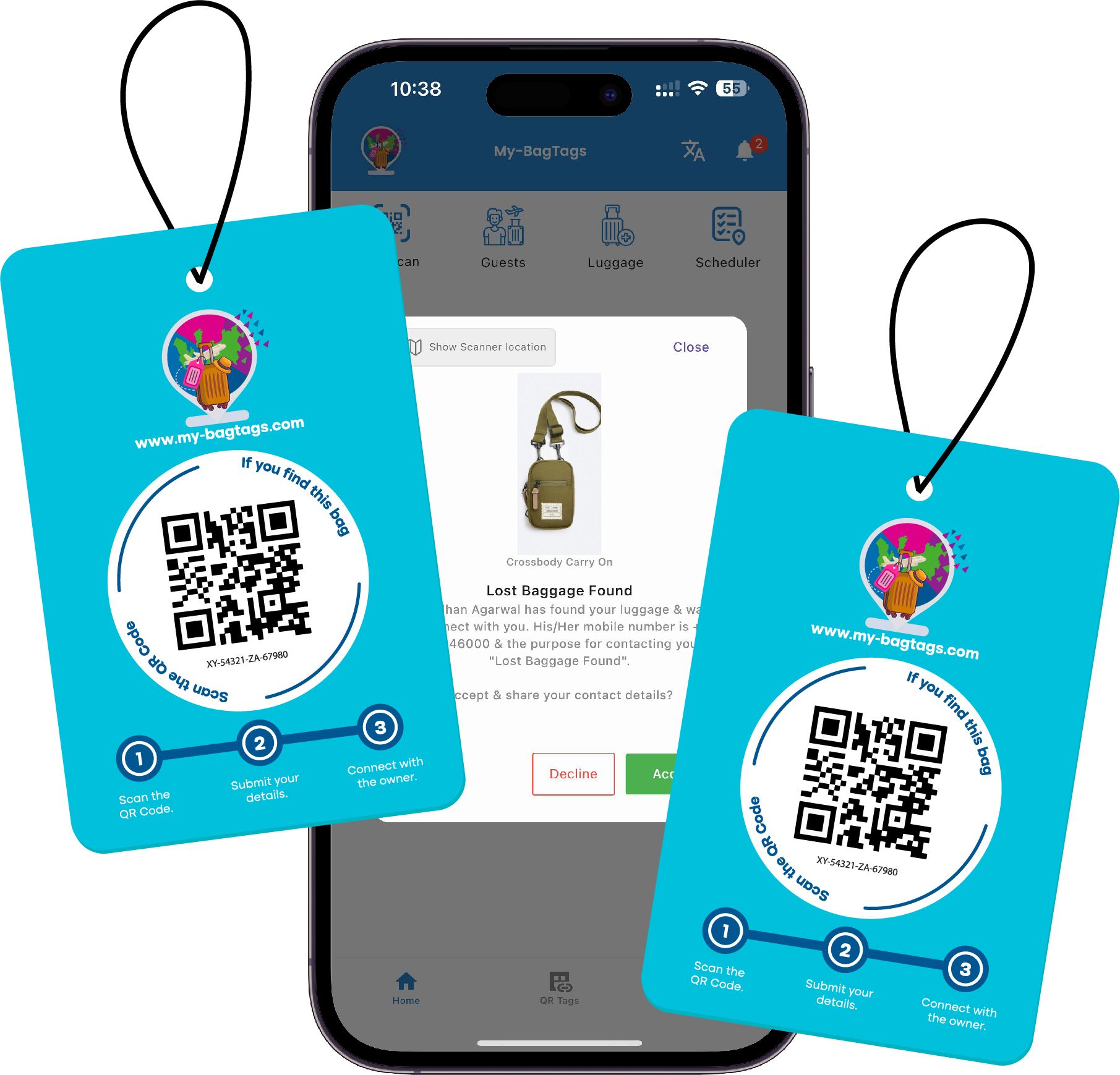 Luggage Tags -Just Scan to Contact the Owner–Redefining Luggage Recovery with QR Safety Smart Tracker