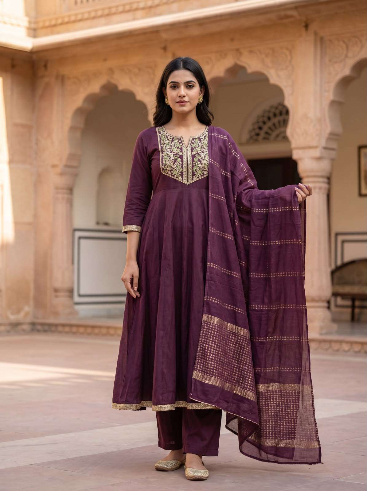 Embroidered Anarkali Kurta, Bottom & Dupatta Set-image-32