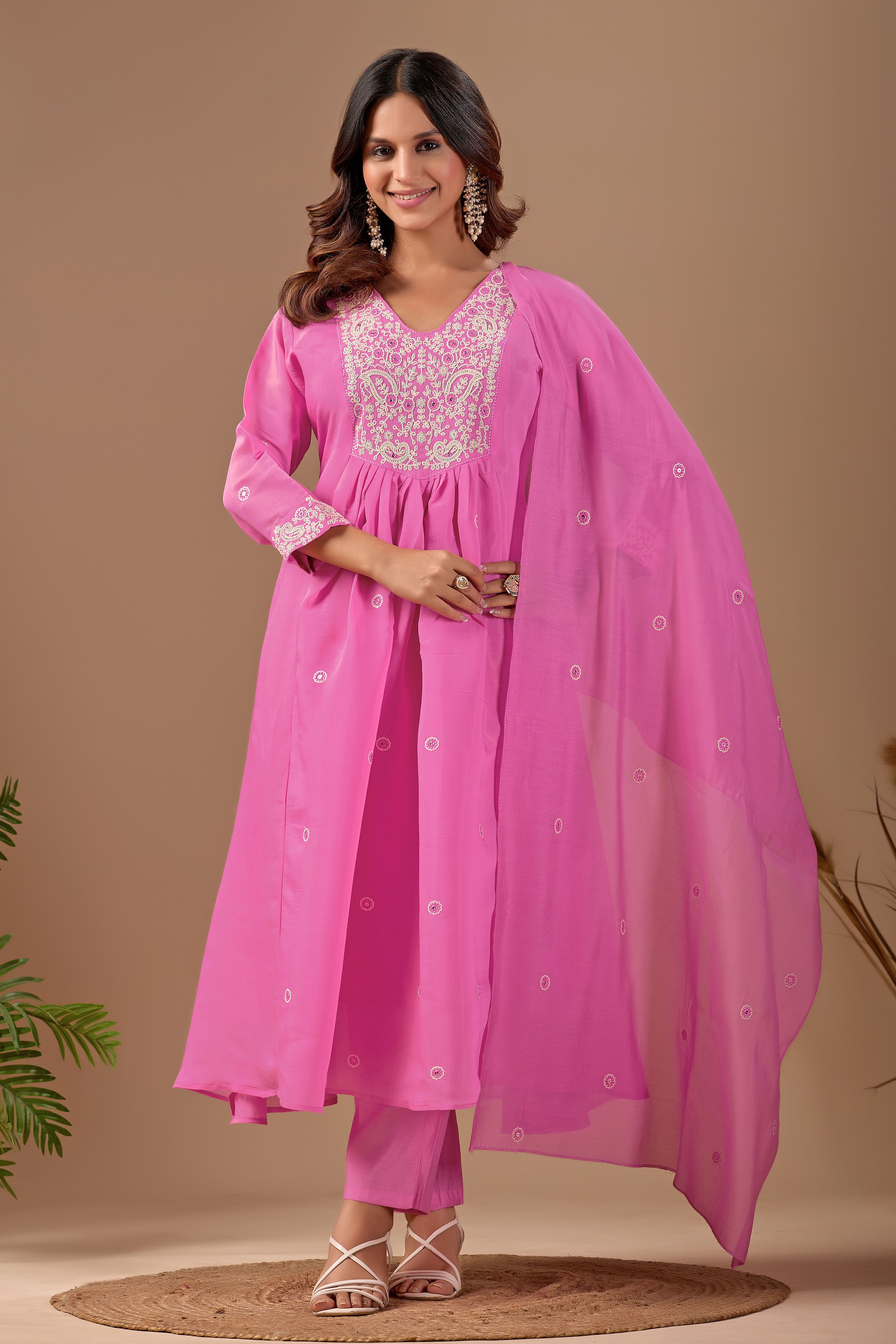 manvaa Embroidered Kurta, Trouser/Pant & Dupatta Set-picture-4