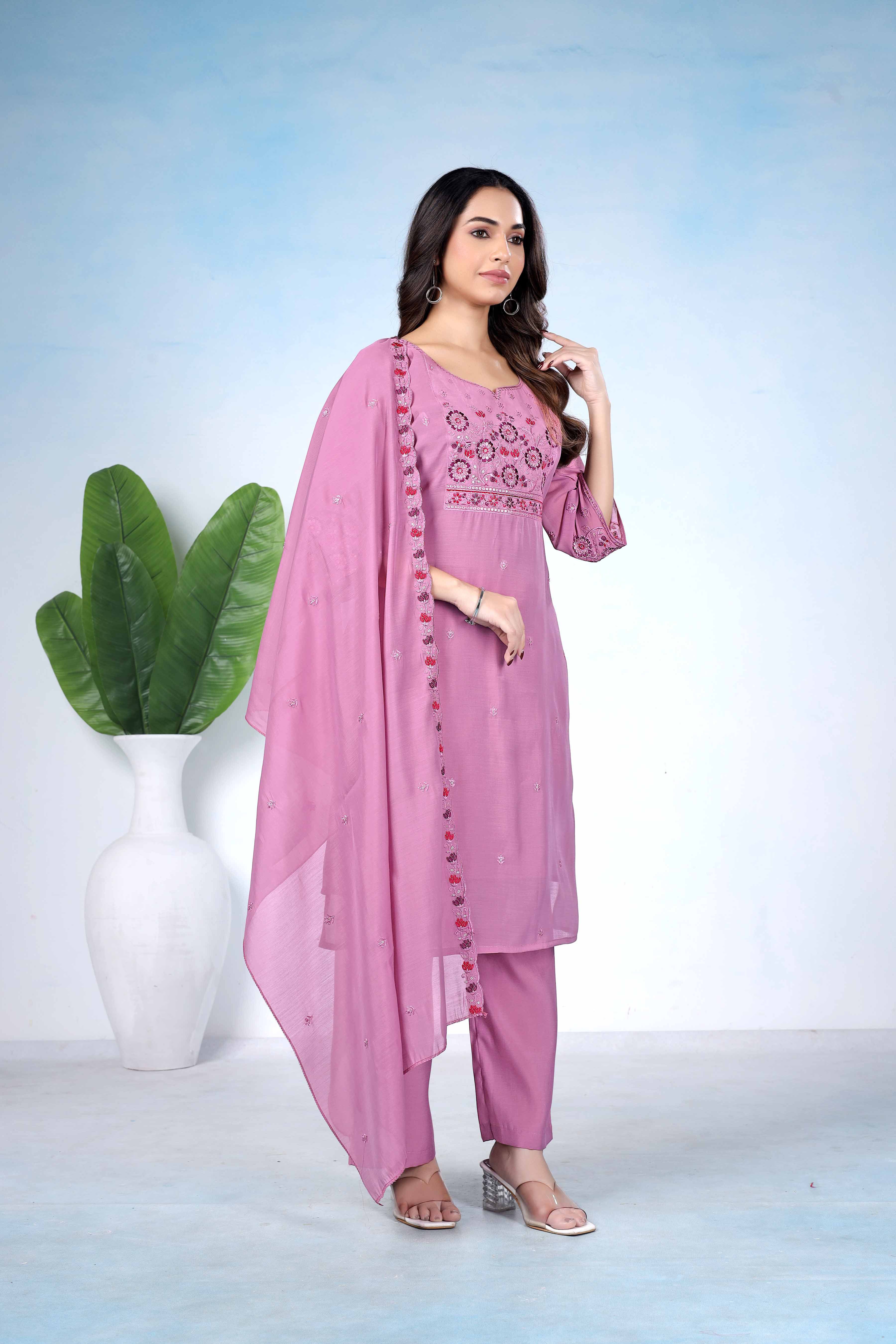 manvaa Embroidered Kurta, Trouser/Pant & Dupatta Set-picture-11