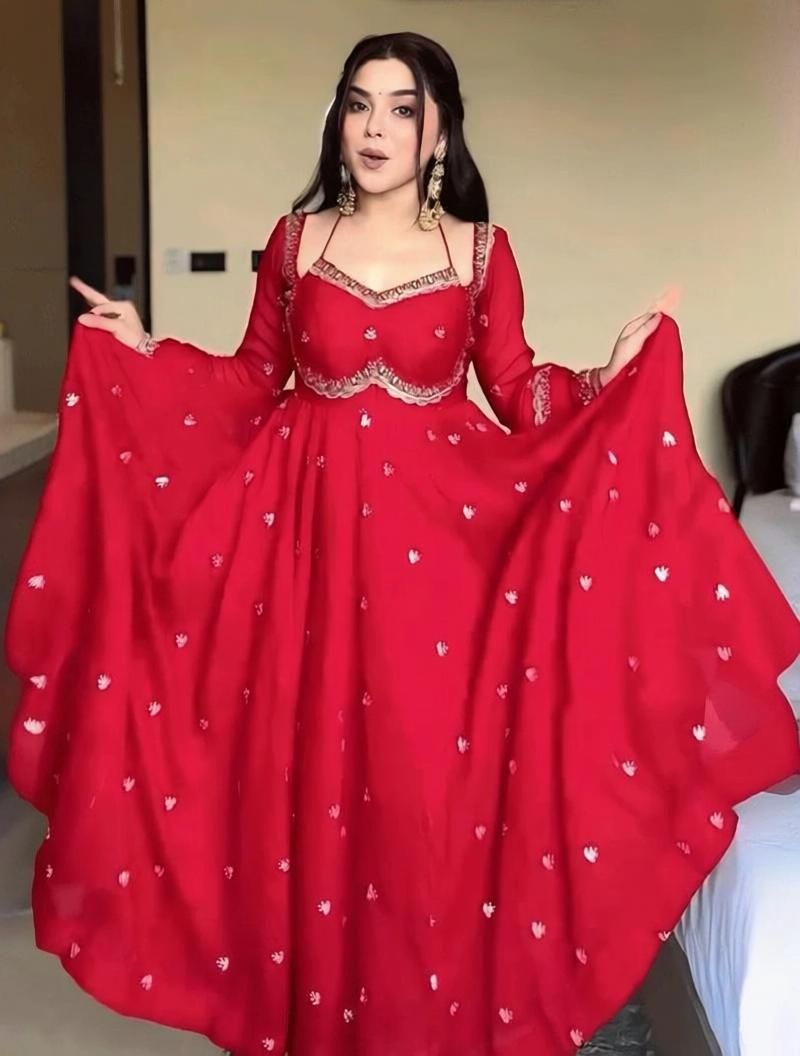 gediya enterprise Embroidered Georgette Stitched Anarkali Gown-picture-20