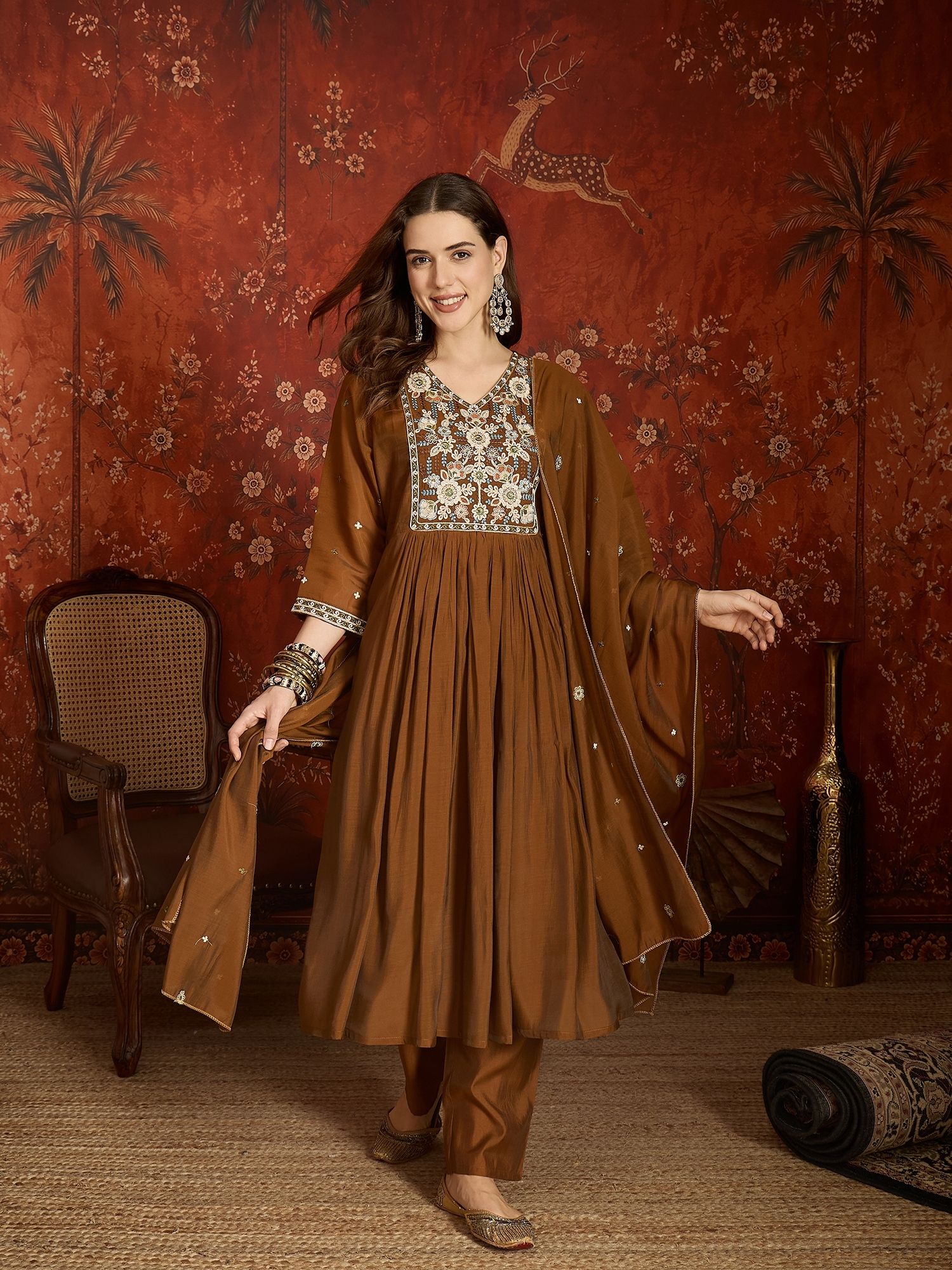 manvaa Embroidered Kurta, Trouser/Pant & Dupatta Set-picture-25