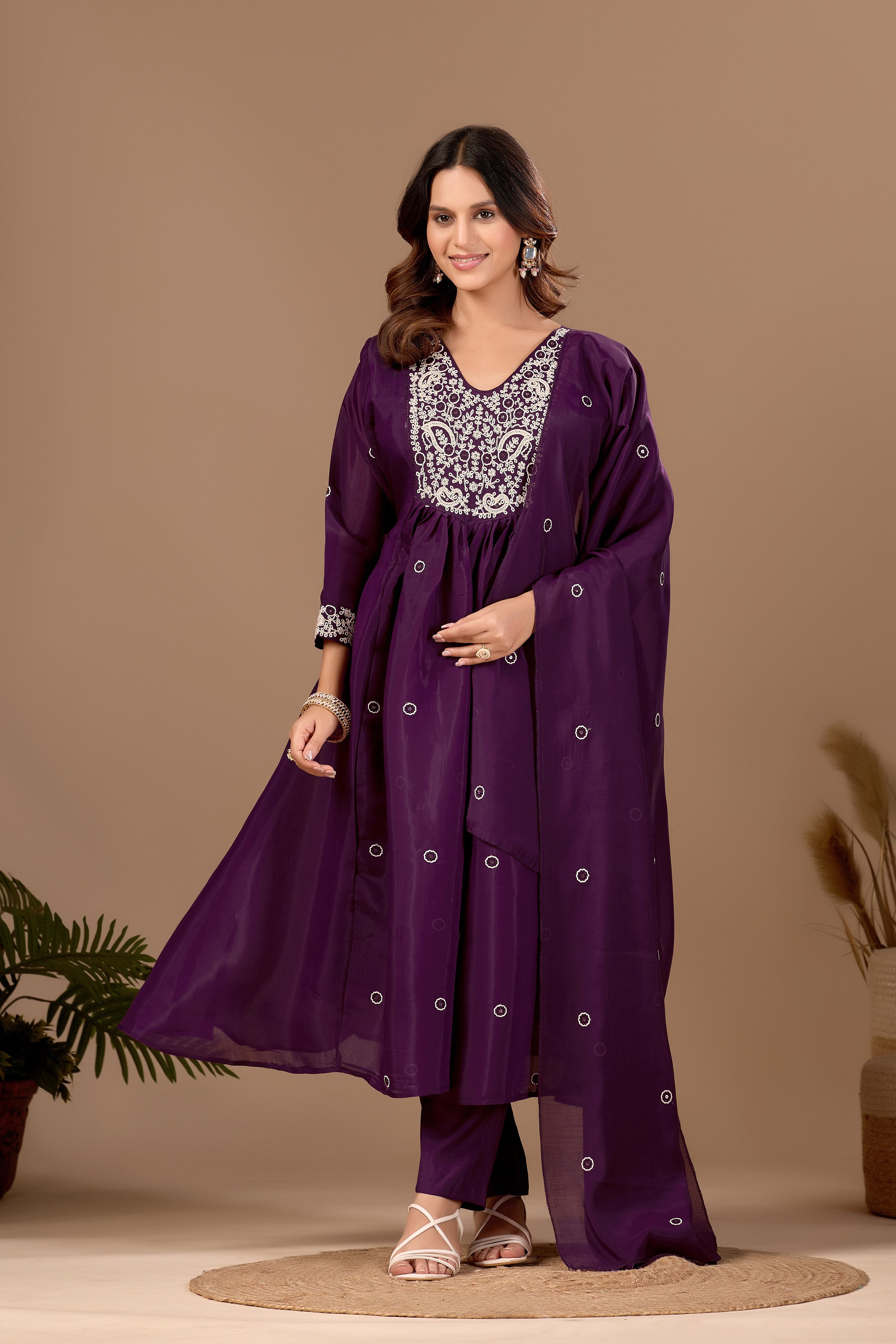 manvaa Embroidered Kurta, Trouser/Pant & Dupatta Set-picture-32