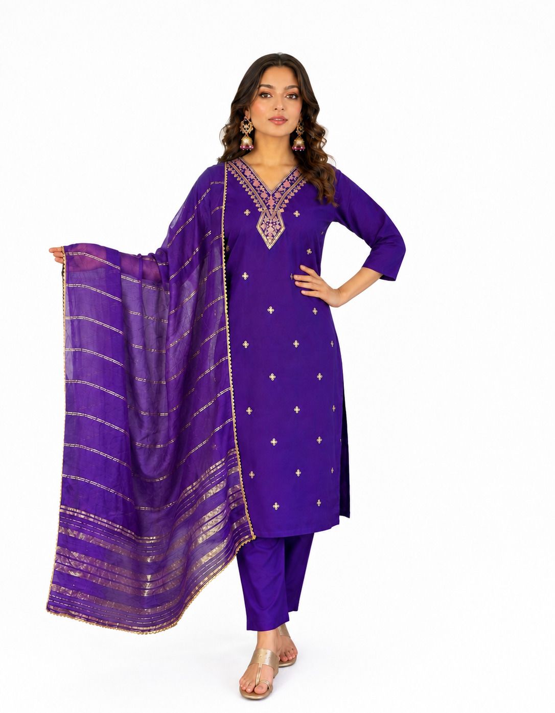 SUIT-SET Embroidered Kurta, Trouser/Pant & Dupatta Set-image-1