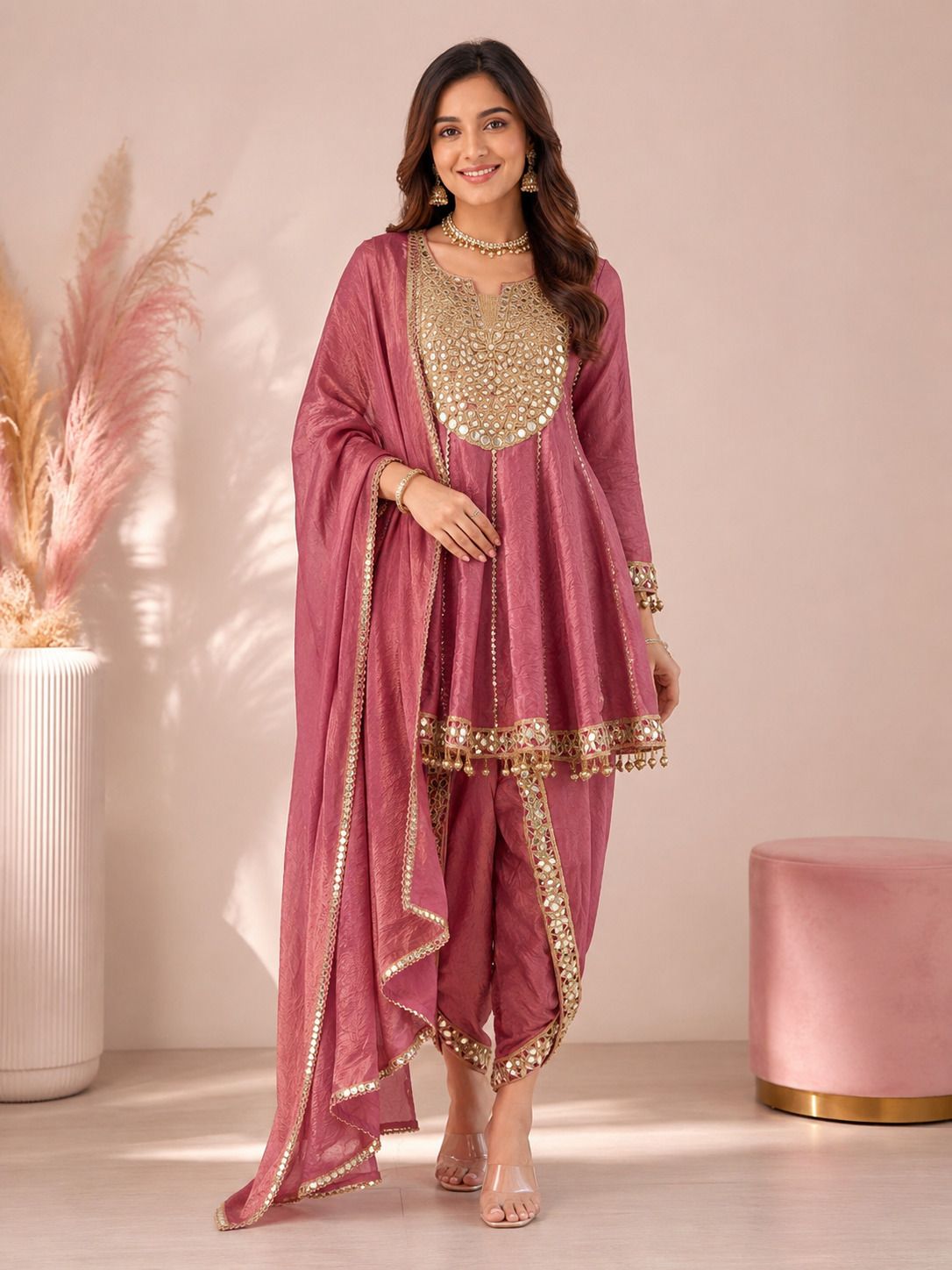 Women Silk Blend Kurta Dhoti Pant Dupatta Set-image-26