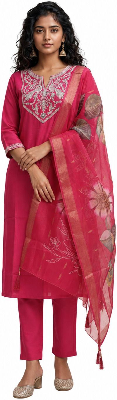 Classic Grace Embroidered Kurta, Trouser/Pant & Dupatta Set-image-20