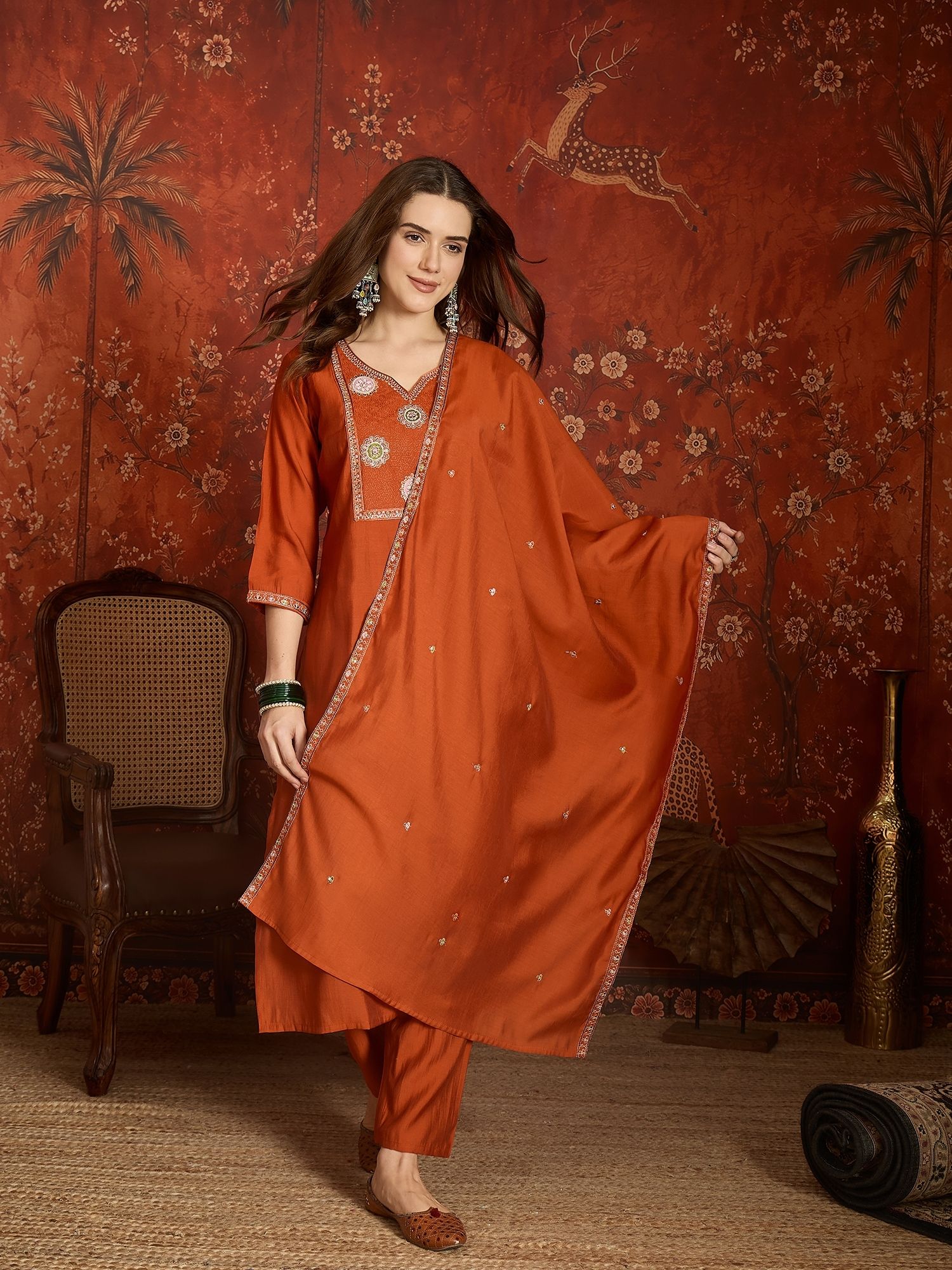 manvaa Embroidered Kurta, Trouser/Pant & Dupatta Set-picture-14