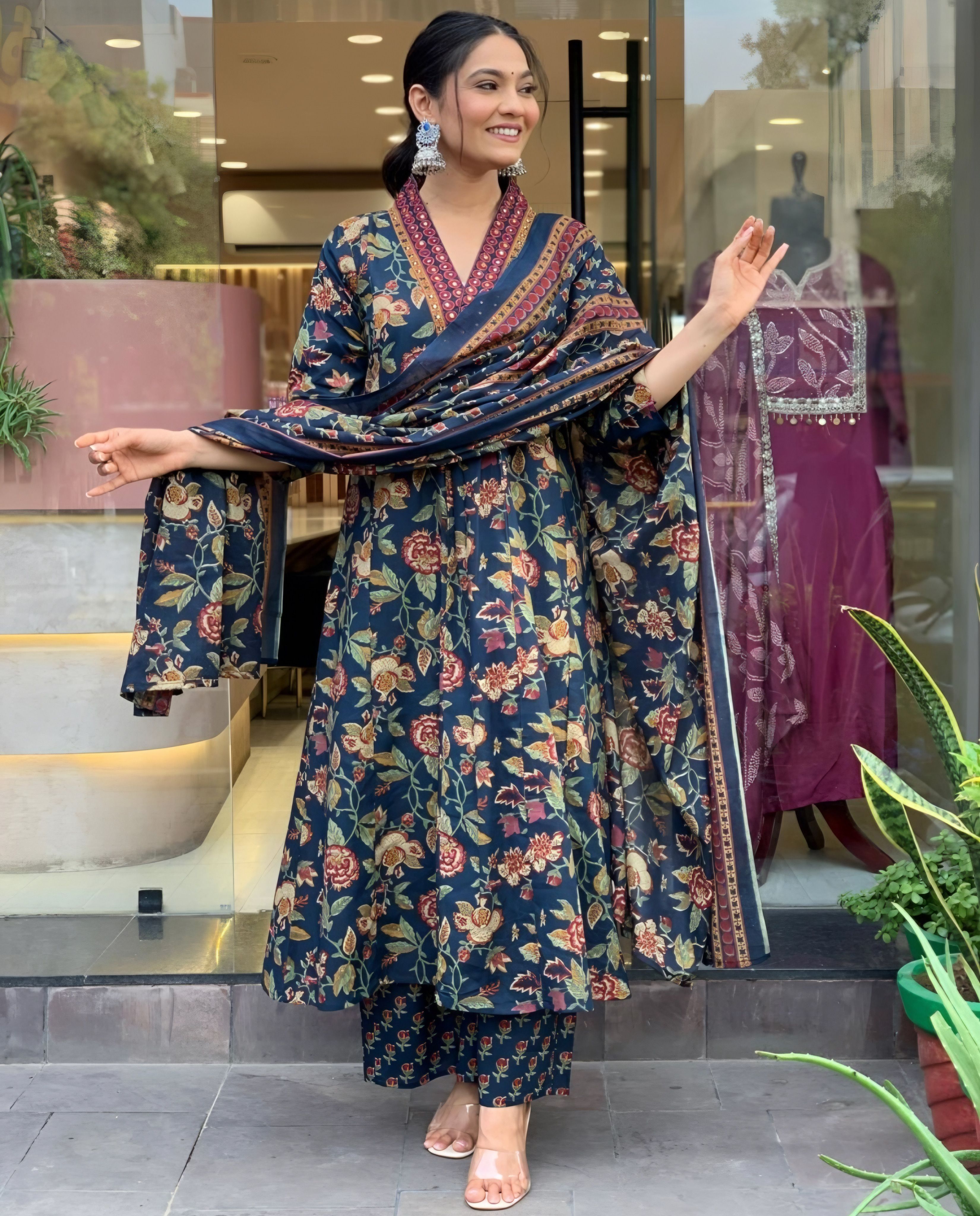 Printed Kurta, Palazzo & Dupatta Set