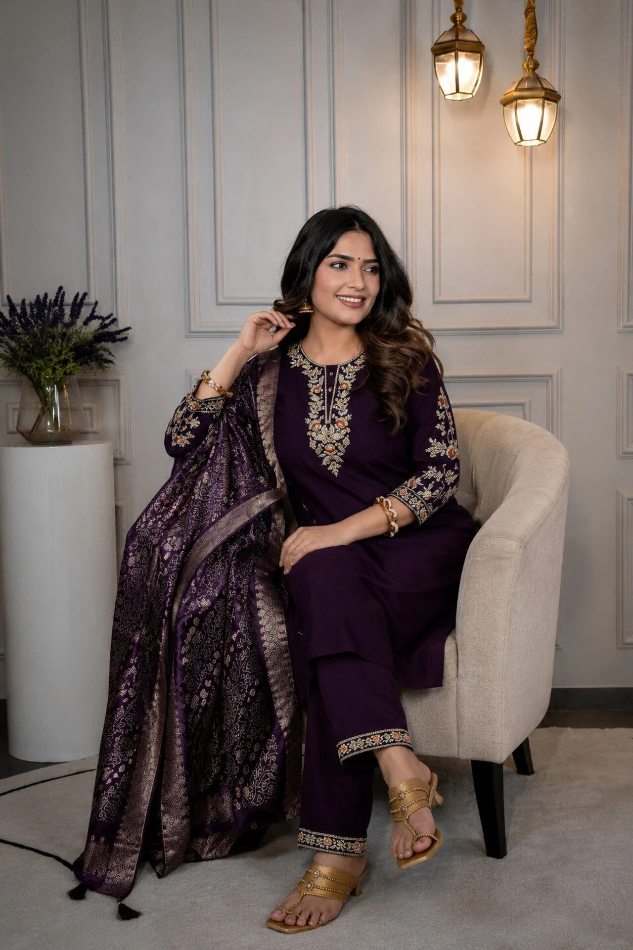 PULPY Embroidered Kurta, Trouser/Pant & Dupatta Set-image-25